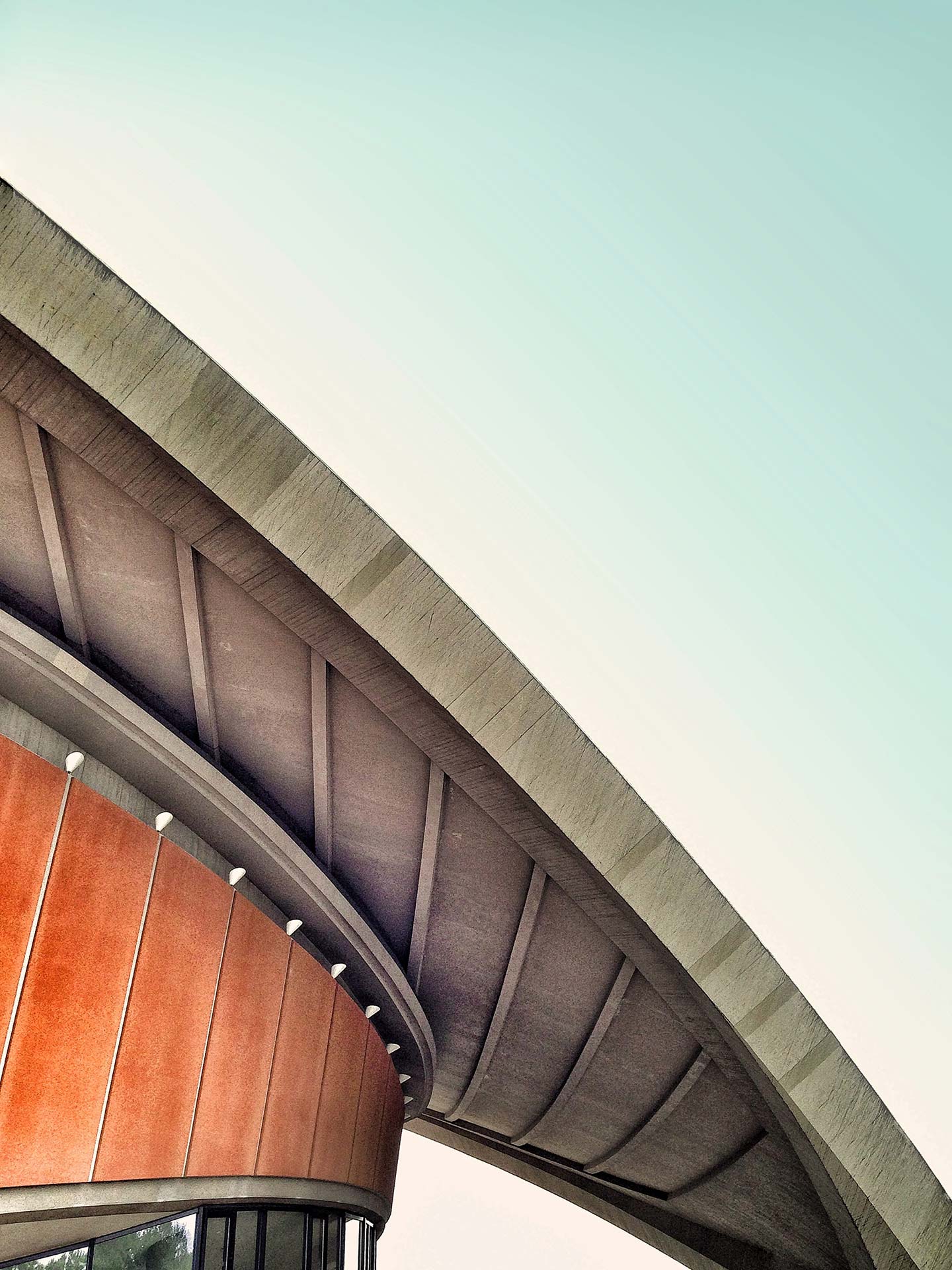 Curved wooden ceiling with modern architectural design.